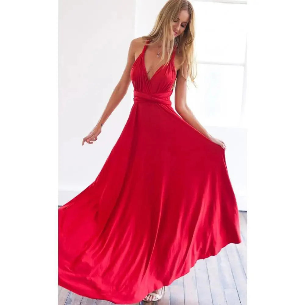 Nouvelle mode Boho Femmes Robe longue convertible multifaçon rouge club bandage Robes de soirée pour femmes