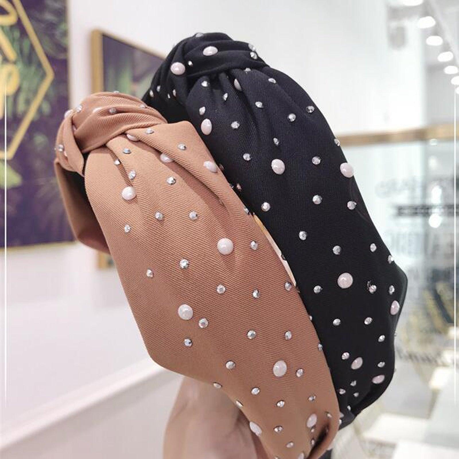 Nouveau Bandeau Filles Mode Fait Main Perles Brillantes Strass Ornement Bandeau Femmes Nœud Moyen Turban Magnifiques Accessoires Cheveux Pour Femmes