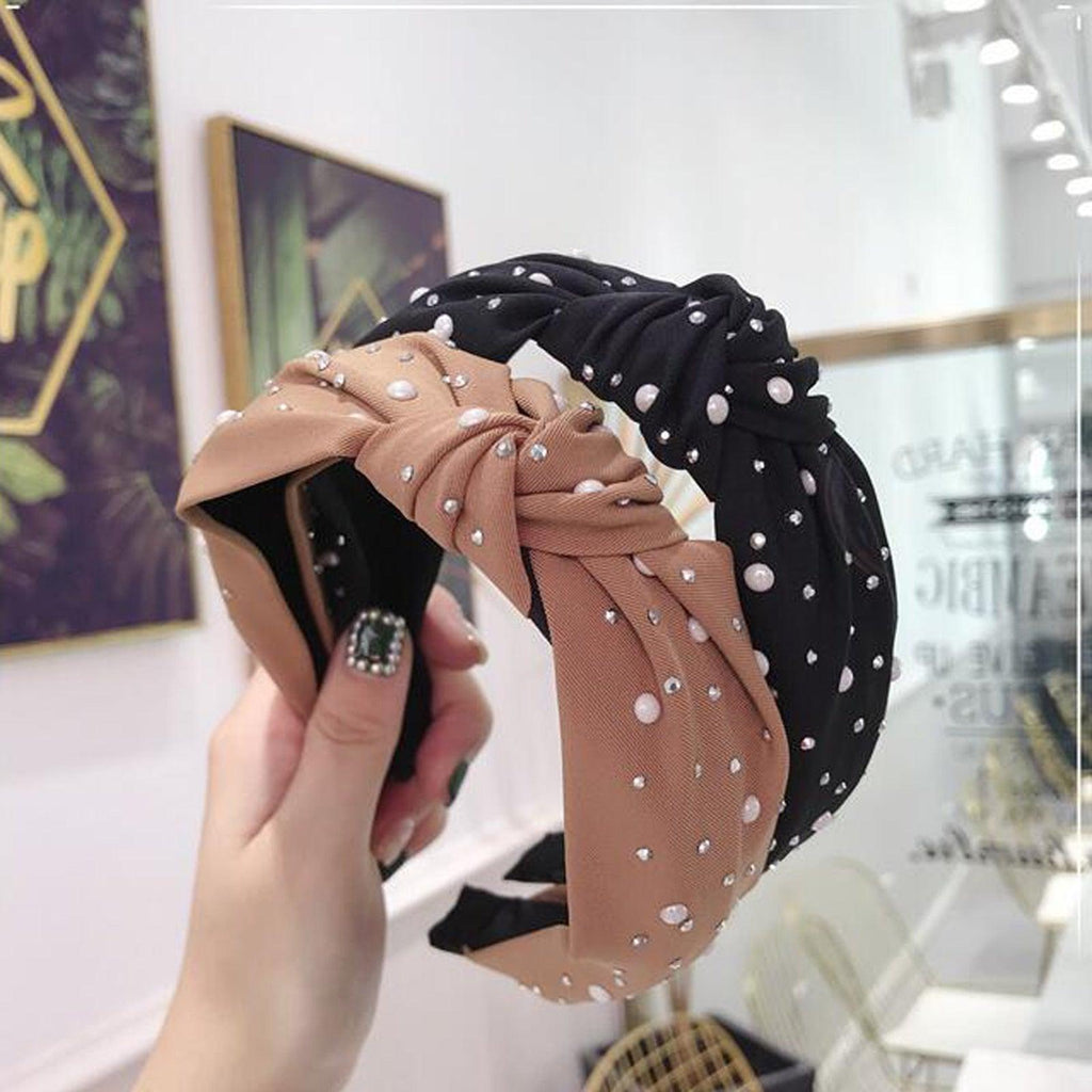 Nouveau Bandeau Filles Mode Fait Main Perles Brillantes Strass Ornement Bandeau Femmes Nœud Moyen Turban Magnifiques Accessoires Cheveux Pour Femmes