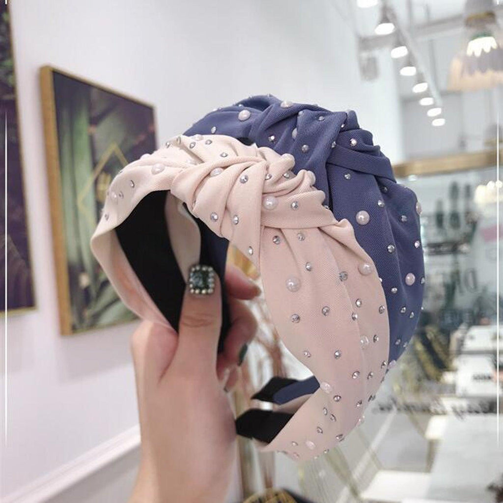Nouveau Bandeau Filles Mode Fait Main Perles Brillantes Strass Ornement Bandeau Femmes Nœud Moyen Turban Magnifiques Accessoires Cheveux Pour Femmes