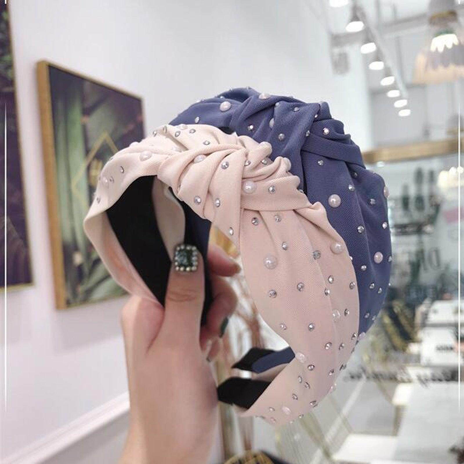 Nouveau Bandeau Filles Mode Fait Main Perles Brillantes Strass Ornement Bandeau Femmes Nœud Moyen Turban Magnifiques Accessoires Cheveux Pour Femmes