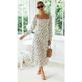 Nouvelle robe longue de luxe à manches longues fendue avec imprimé léopard à pois - Robes d'été décontractées pour femmes