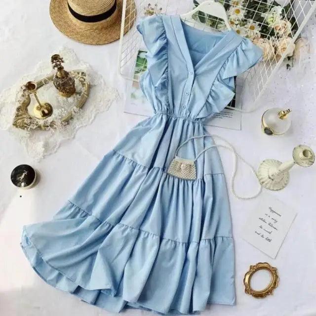 Nouvelle robe d'été à volants au col, pour fête, débardeur, pour femmes, robes décontractées pour femmes - Robes tendance pour femmes
