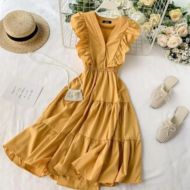 Nouvelle robe d'été à volants au col, pour fête, débardeur, pour femmes, robes décontractées pour femmes - Robes tendance pour femmes