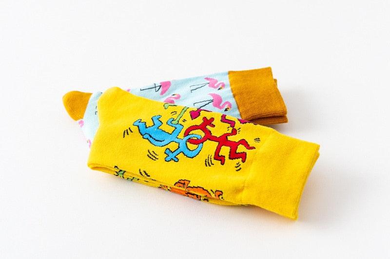Nouvelle mode en pur coton doux, motif animaux de dessin animé, chaussettes décontractées, flamant rose cœur amoureux, chaussettes courtes et mignonnes pour femmes et hommes