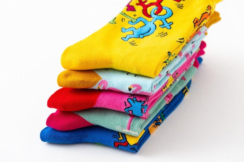 Nouvelle mode en pur coton doux, motif animaux de dessin animé, chaussettes décontractées, flamant rose cœur amoureux, chaussettes courtes et mignonnes pour femmes et hommes