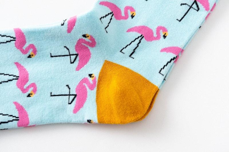 Nouvelle mode en pur coton doux, motif animaux de dessin animé, chaussettes décontractées, flamant rose cœur amoureux, chaussettes courtes et mignonnes pour femmes et hommes