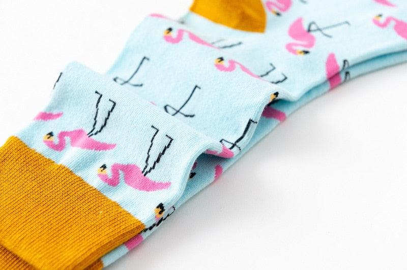 Nouvelle mode en pur coton doux, motif animaux de dessin animé, chaussettes décontractées, flamant rose cœur amoureux, chaussettes courtes et mignonnes pour femmes et hommes