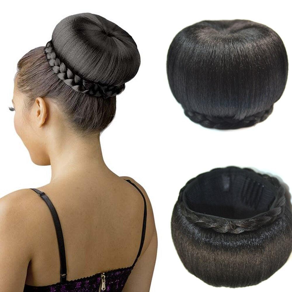 Nouveau chignon en faux cheveux synthétiques et frange, pièce de cheveux tressée résistante à la chaleur, chignon en forme de donut pour femmes, extension de cheveux à clipser pour chignons volumineux pour filles.