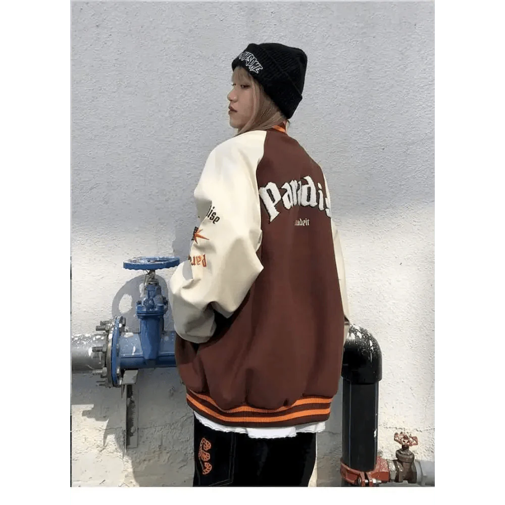 Nouvelle Veste Femme Style Libre Hip Hop Patchwork Fourrure Os Couleurs Contrastées Vestes Homme Streetwear Manteaux Baseball Homme Unisexe