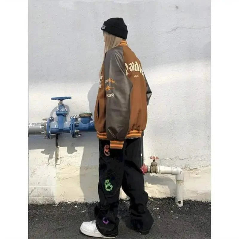 Nouvelle Veste Femme Style Libre Hip Hop Patchwork Fourrure Os Couleurs Contrastées Vestes Homme Streetwear Manteaux Baseball Homme Unisexe