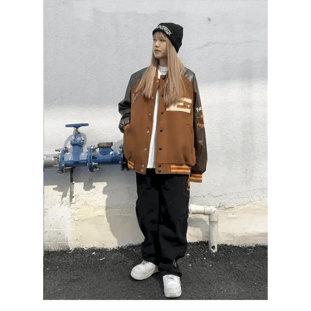 Nouvelle Veste Femme Style Libre Hip Hop Patchwork Fourrure Os Couleurs Contrastées Vestes Homme Streetwear Manteaux Baseball Homme Unisexe