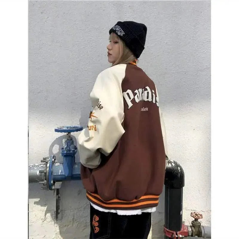 Nouvelle Veste Femme Style Libre Hip Hop Patchwork Fourrure Os Couleurs Contrastées Vestes Homme Streetwear Manteaux Baseball Homme Unisexe