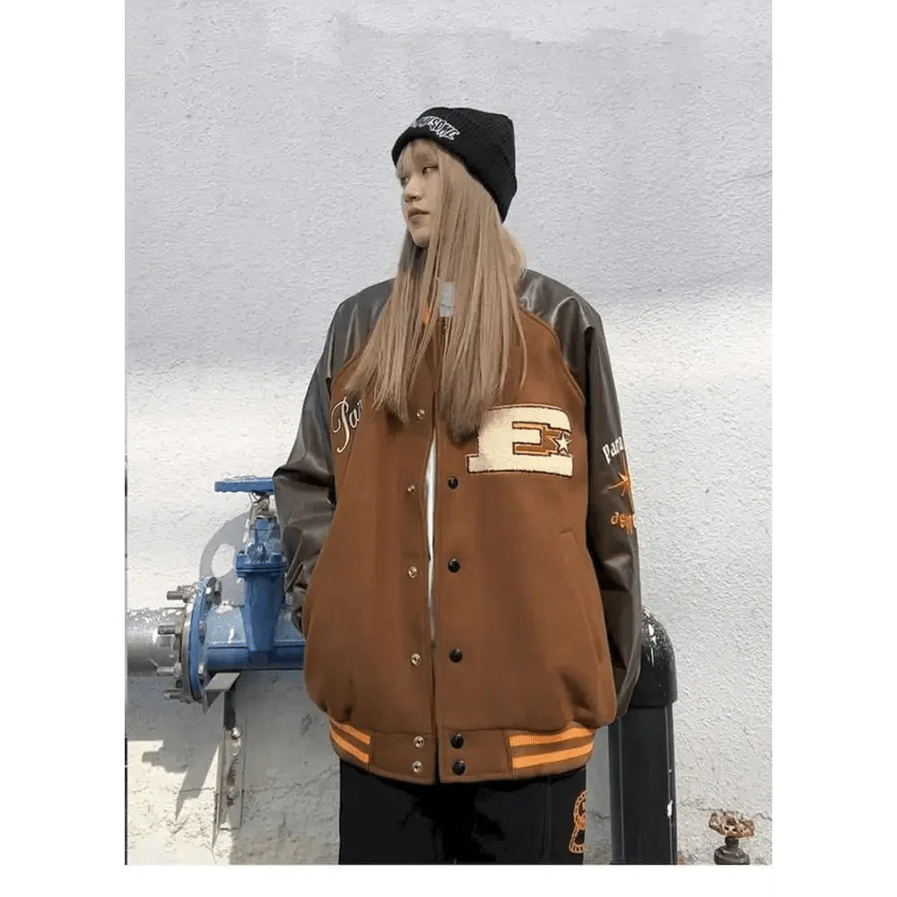 Nouvelle Veste Femme Style Libre Hip Hop Patchwork Fourrure Os Couleurs Contrastées Vestes Homme Streetwear Manteaux Baseball Homme Unisexe