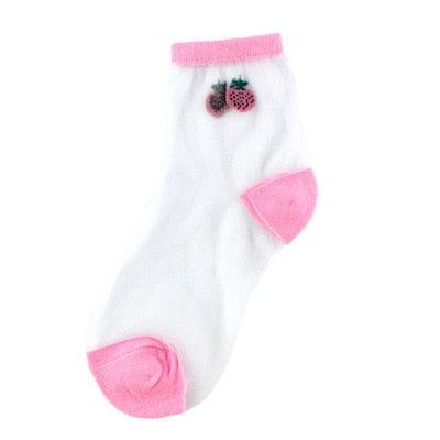 Nouvelles chaussettes jacquard transparentes Kawaii avec motifs de fruits de dessin animé pour jeunes femmes, filles, été, automne : avocat, citron, ananas, cerise