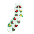 Nouvelles chaussettes jacquard transparentes Kawaii avec motifs de fruits de dessin animé pour jeunes femmes, filles, été, automne : avocat, citron, ananas, cerise