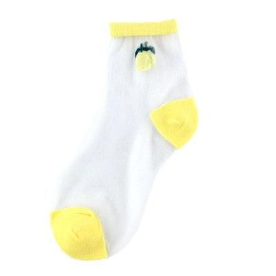 Nouvelles chaussettes jacquard transparentes Kawaii avec motifs de fruits de dessin animé pour jeunes femmes, filles, été, automne : avocat, citron, ananas, cerise
