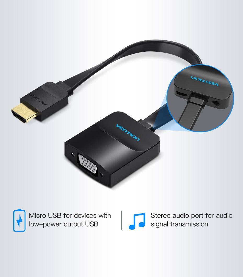 Nouvel adaptateur HDMI vers VGA, convertisseur vidéo audio numérique vers analogique, câble adaptateur HDMI vers VGA plaqué or, design noir 1080p pour ordinateur portable, téléviseur, projecteur, jeux