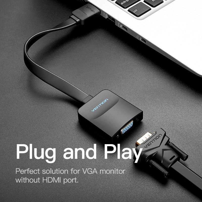 Nouvel adaptateur HDMI vers VGA, convertisseur vidéo audio numérique vers analogique, câble adaptateur HDMI vers VGA plaqué or, design noir 1080p pour ordinateur portable, téléviseur, projecteur, jeux