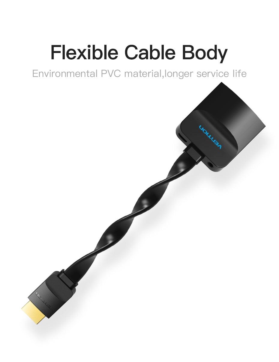 Nouvel adaptateur HDMI vers VGA, convertisseur vidéo audio numérique vers analogique, câble adaptateur HDMI vers VGA plaqué or, design noir 1080p pour ordinateur portable, téléviseur, projecteur, jeux