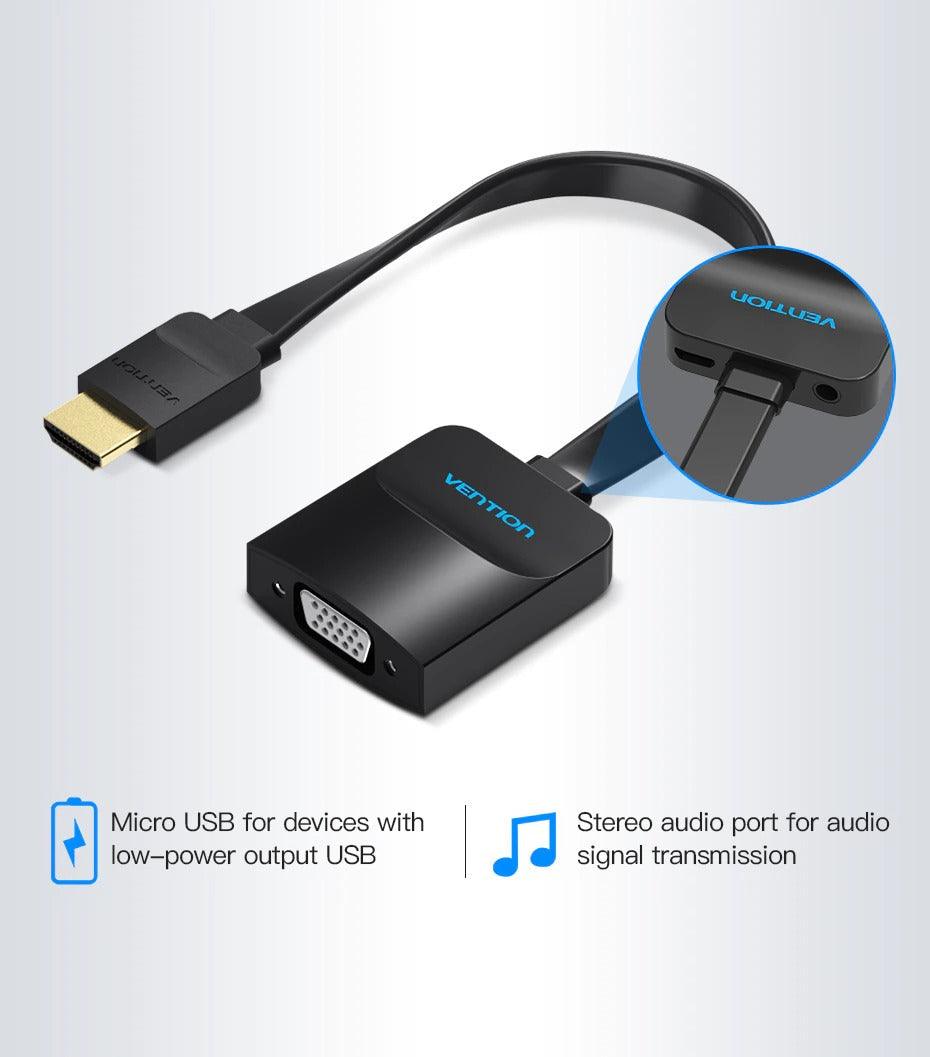 Nouvel adaptateur HDMI vers VGA, convertisseur vidéo audio numérique vers analogique, câble adaptateur HDMI vers VGA plaqué or, design noir 1080p pour ordinateur portable, téléviseur, projecteur, jeux