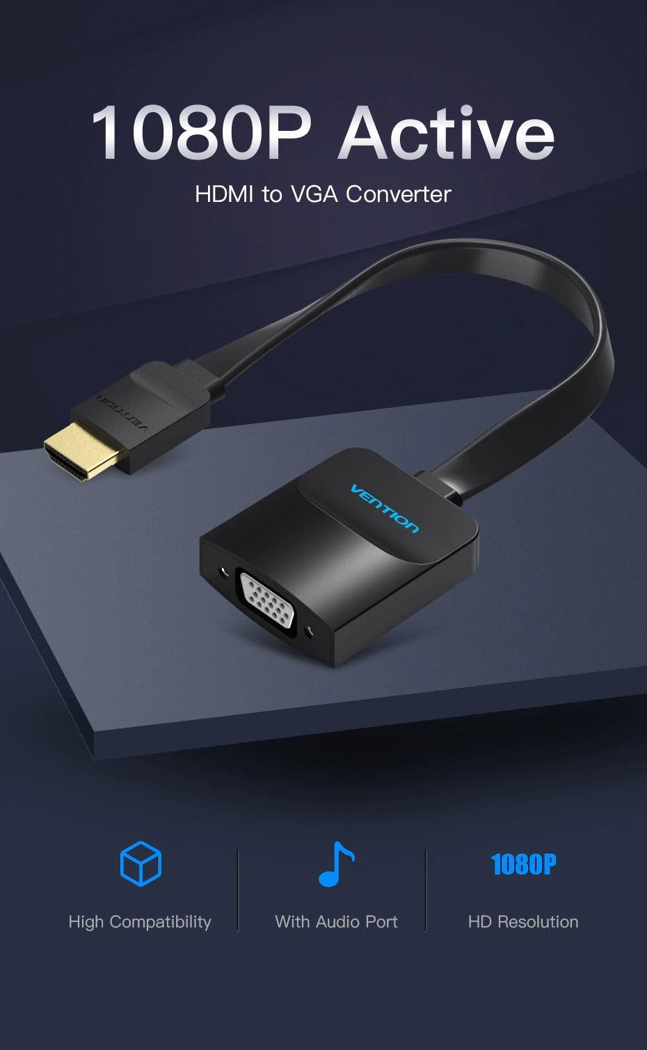 Nouvel adaptateur HDMI vers VGA, convertisseur vidéo audio numérique vers analogique, câble adaptateur HDMI vers VGA plaqué or, design noir 1080p pour ordinateur portable, téléviseur, projecteur, jeux