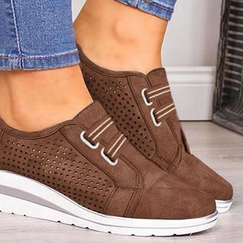 Nouvelles baskets décontractées à talons hauts pour femmes, chaussures respirantes rehaussant la hauteur, coussin d'air, baskets confortables, chaussures vulcanisées en cuir pour femmes, chaussures de marche de luxe pour femmes en extérieur