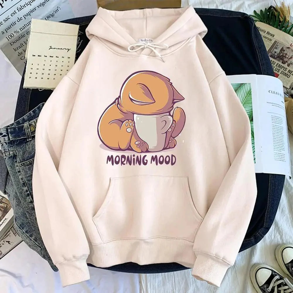 Nouveau sweat à capuche pour femme avec imprimé chat de dessin animé, sweat-shirt ample à capuche pour femme, vêtements à la mode pour femme, pulls molletonnés, sweat à capuche pour adolescente, pulls molletonnés mignons et à la mode