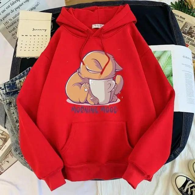 Nouveau sweat à capuche pour femme avec imprimé chat de dessin animé, sweat-shirt ample à capuche pour femme, vêtements à la mode pour femme, pulls molletonnés, sweat à capuche pour adolescente, pulls molletonnés mignons et à la mode