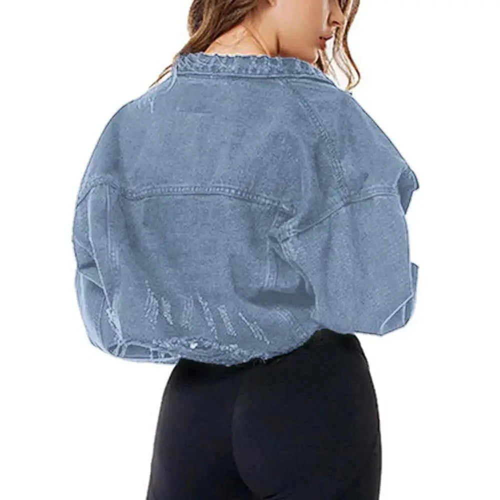 Nouvelles incroyables vestes en jean déchirées pour femmes, sexy, printemps, vintage, décontractées, courtes, à manches bouffantes, manteau d'hiver, streetwear