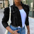 Nouvelles incroyables vestes en jean déchirées pour femmes, sexy, printemps, vintage, décontractées, courtes, à manches bouffantes, manteau d'hiver, streetwear