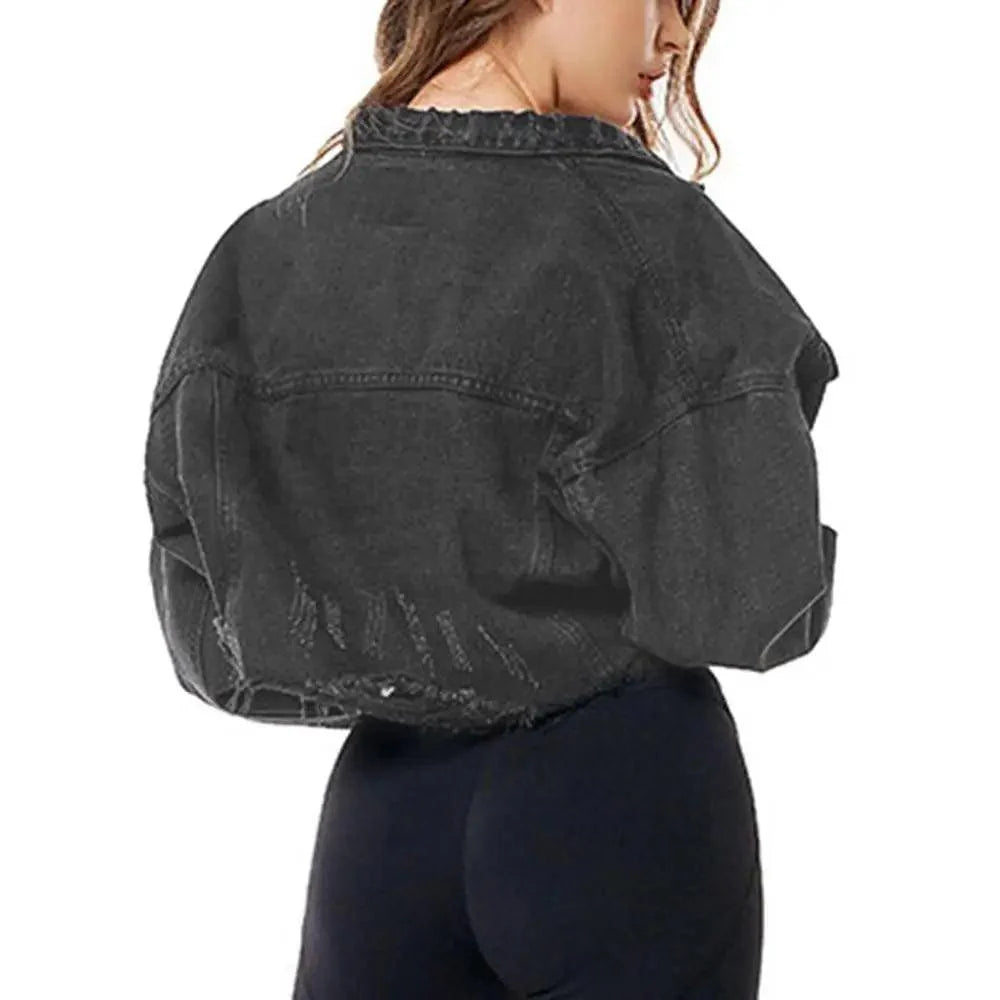 Nouvelles incroyables vestes en jean déchirées pour femmes, sexy, printemps, vintage, décontractées, courtes, à manches bouffantes, manteau d'hiver, streetwear