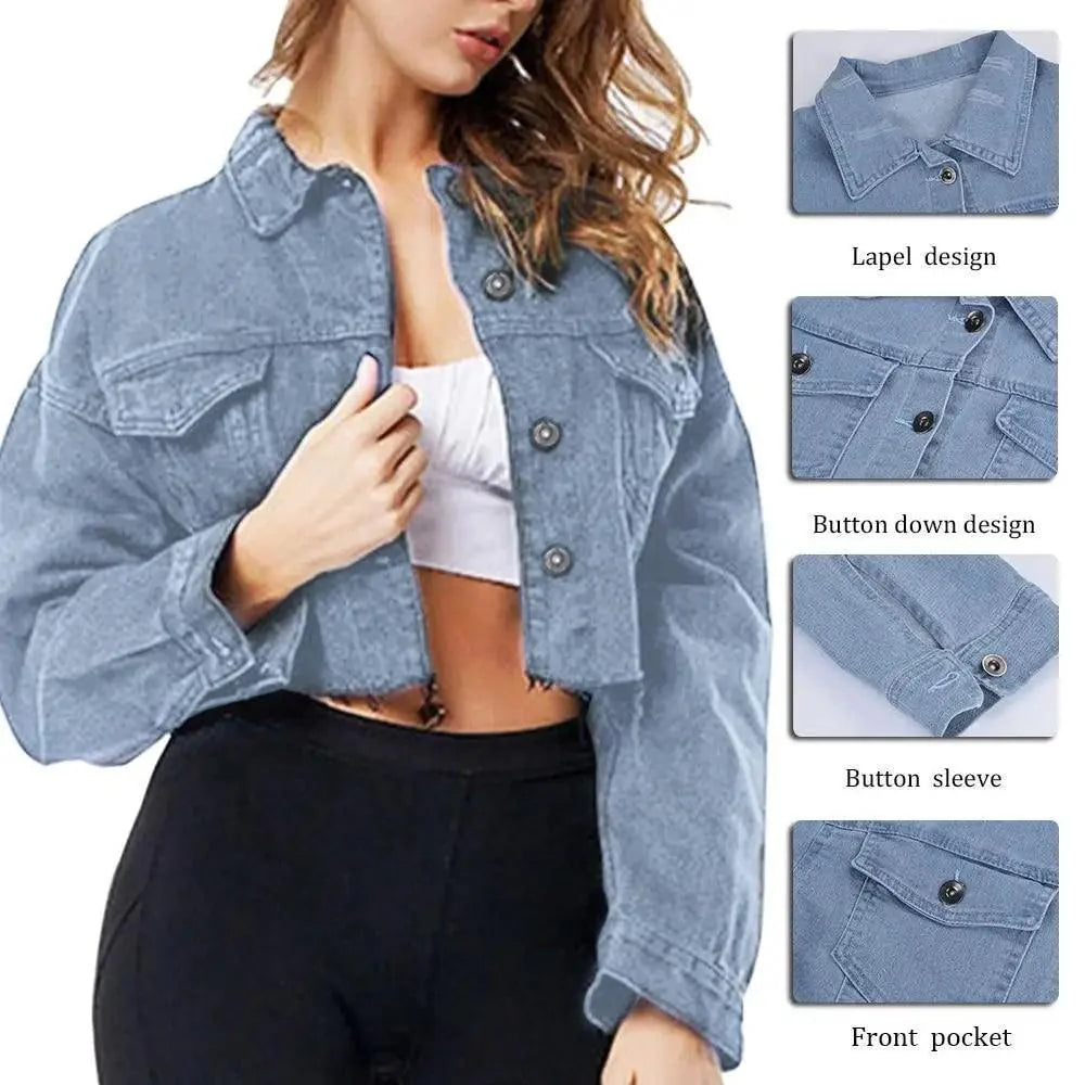 Nouvelles incroyables vestes en jean déchirées pour femmes, sexy, printemps, vintage, décontractées, courtes, à manches bouffantes, manteau d'hiver, streetwear