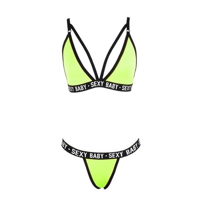 Nouvelle Lettre Ensemble de Sous-vêtements Sportifs Trois Pièces pour Femmes Maillot de Bain Bikini Mince Sans Dos Pour Femmes Ensemble de Maillot de Bain Deux Pièces Maillot de Bain de Plage Ensemble de Bikini String