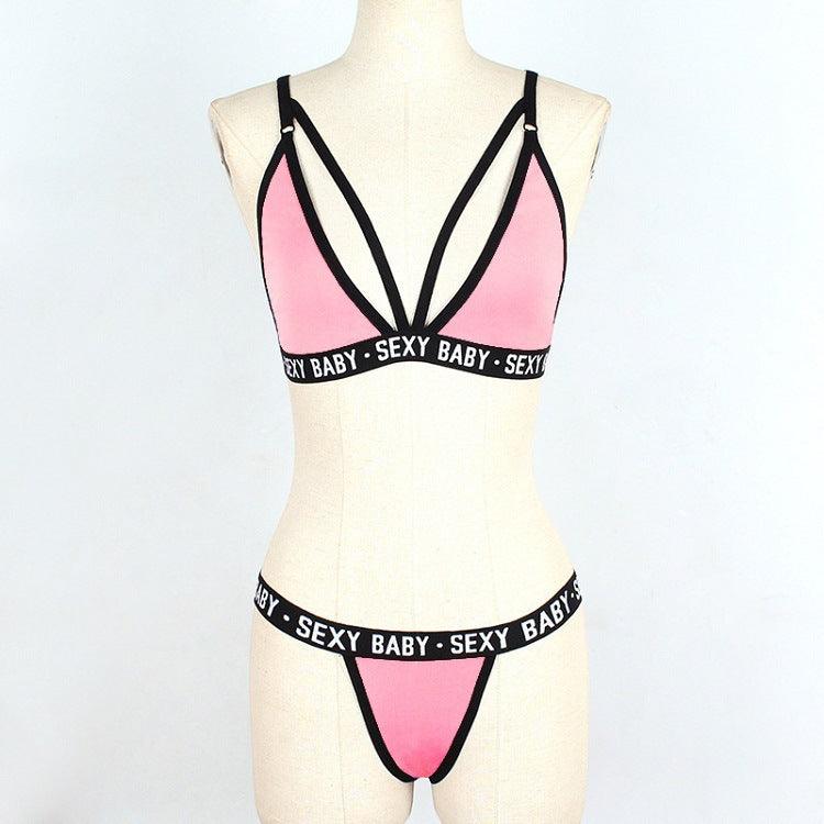 Nouvelle Lettre Ensemble de Sous-vêtements Sportifs Trois Pièces pour Femmes Maillot de Bain Bikini Mince Sans Dos Pour Femmes Ensemble de Maillot de Bain Deux Pièces Maillot de Bain de Plage Ensemble de Bikini String