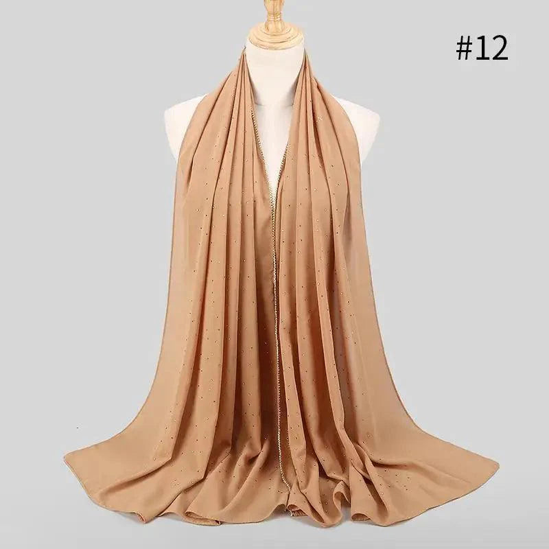 Nouveau foulard de luxe en mousseline dorée, uni, doux et long, pour femmes musulmanes, hijab, châle et écharpe.