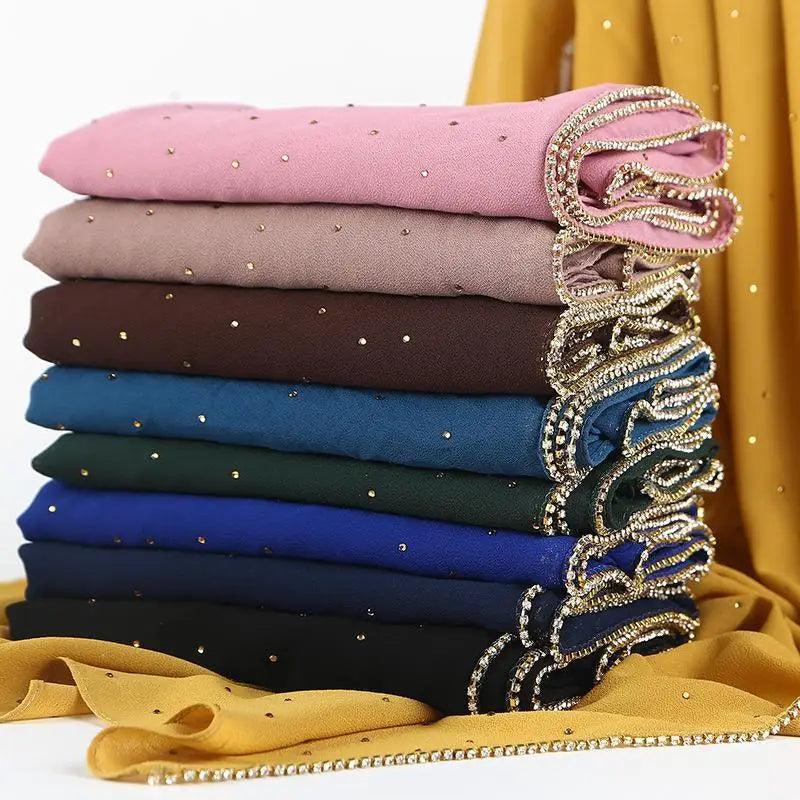 Nouveau foulard de luxe en mousseline dorée, uni, doux et long, pour femmes musulmanes, hijab, châle et écharpe.