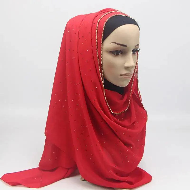 Nouveau foulard de luxe en mousseline dorée, uni, doux et long, pour femmes musulmanes, hijab, châle et écharpe.