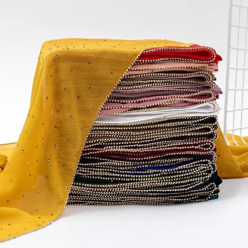 Nouveau foulard de luxe en mousseline dorée, uni, doux et long, pour femmes musulmanes, hijab, châle et écharpe.