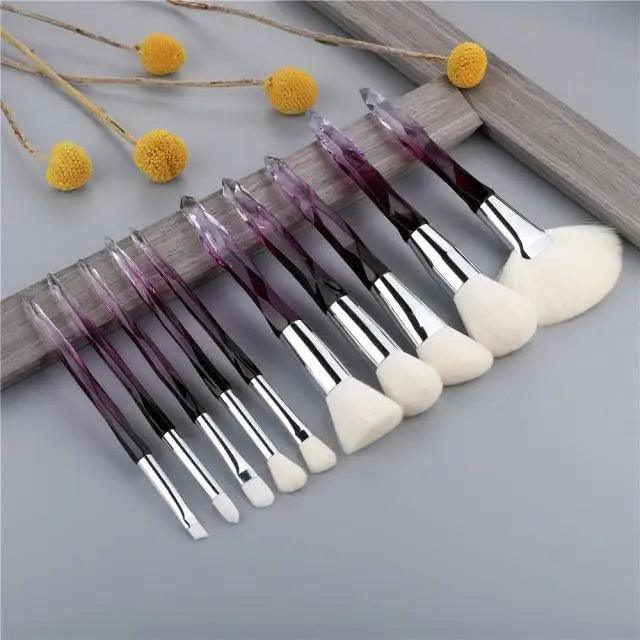 Nouvelle collection de pinceaux maquillage de luxe Cosmic Color : Pinceaux de luxe en cristal pour poudre, fond de teint, fard à paupières, sourcils et cosmétiques pour le visage. Set de pinceaux éventail.