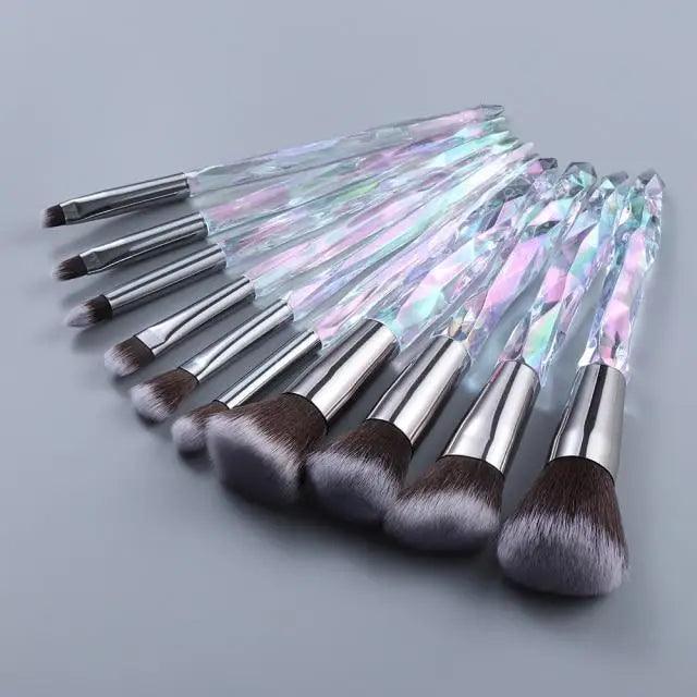 Nouvelle collection de pinceaux maquillage de luxe Cosmic Color : Pinceaux de luxe en cristal pour poudre, fond de teint, fard à paupières, sourcils et cosmétiques pour le visage. Set de pinceaux éventail.