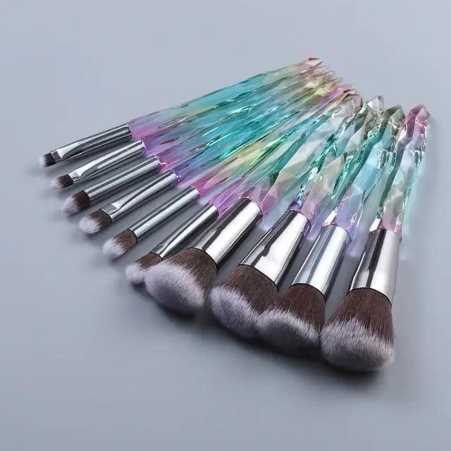 Nouvelle collection de pinceaux maquillage de luxe Cosmic Color : Pinceaux de luxe en cristal pour poudre, fond de teint, fard à paupières, sourcils et cosmétiques pour le visage. Set de pinceaux éventail.