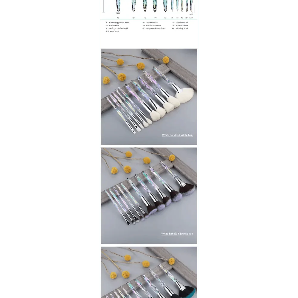 Nouvelle collection de pinceaux maquillage de luxe Cosmic Color : Pinceaux de luxe en cristal pour poudre, fond de teint, fard à paupières, sourcils et cosmétiques pour le visage. Set de pinceaux éventail.