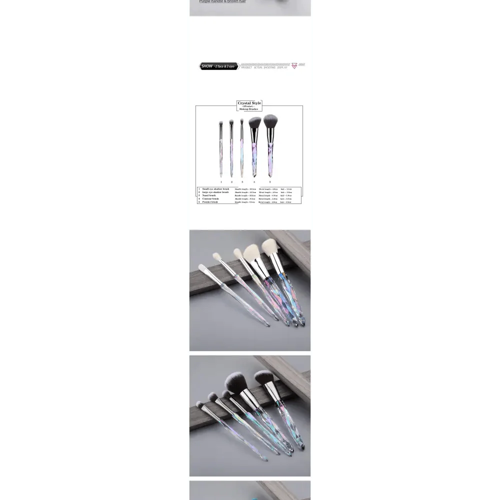Nouvelle collection de pinceaux maquillage de luxe Cosmic Color : Pinceaux de luxe en cristal pour poudre, fond de teint, fard à paupières, sourcils et cosmétiques pour le visage. Set de pinceaux éventail.