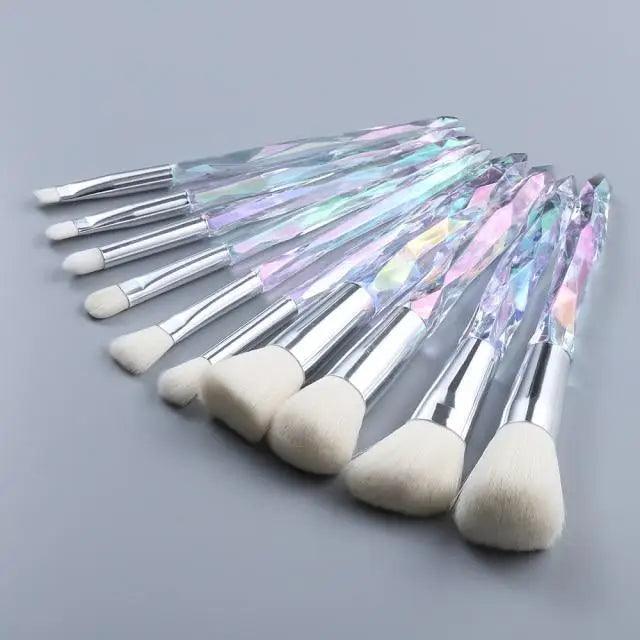 Nouvelle collection de pinceaux maquillage de luxe Cosmic Color : Pinceaux de luxe en cristal pour poudre, fond de teint, fard à paupières, sourcils et cosmétiques pour le visage. Set de pinceaux éventail.