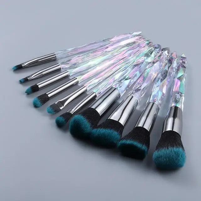 Nouvelle collection de pinceaux maquillage de luxe Cosmic Color : Pinceaux de luxe en cristal pour poudre, fond de teint, fard à paupières, sourcils et cosmétiques pour le visage. Set de pinceaux éventail.