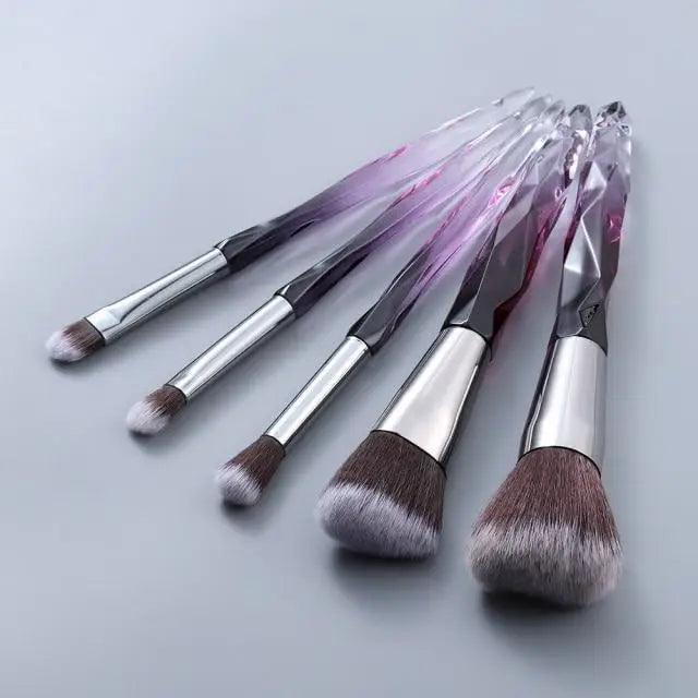 Nouvelle collection de pinceaux maquillage de luxe Cosmic Color : Pinceaux de luxe en cristal pour poudre, fond de teint, fard à paupières, sourcils et cosmétiques pour le visage. Set de pinceaux éventail.