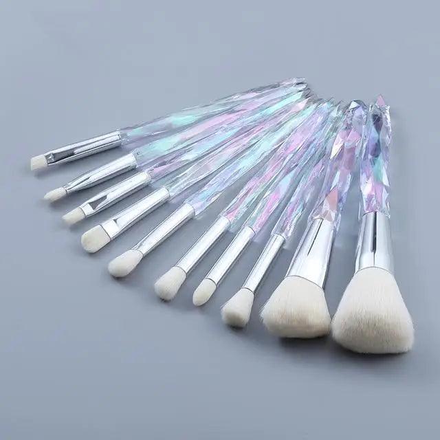 Nouvelle collection de pinceaux maquillage de luxe Cosmic Color : Pinceaux de luxe en cristal pour poudre, fond de teint, fard à paupières, sourcils et cosmétiques pour le visage. Set de pinceaux éventail.