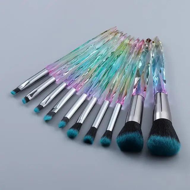 Nouvelle collection de pinceaux maquillage de luxe Cosmic Color : Pinceaux de luxe en cristal pour poudre, fond de teint, fard à paupières, sourcils et cosmétiques pour le visage. Set de pinceaux éventail.