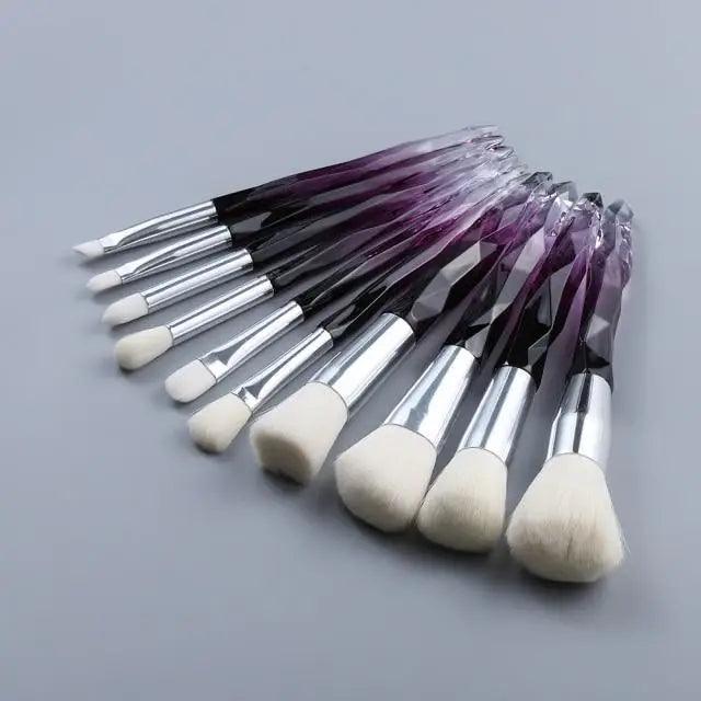 Nouvelle collection de pinceaux maquillage de luxe Cosmic Color : Pinceaux de luxe en cristal pour poudre, fond de teint, fard à paupières, sourcils et cosmétiques pour le visage. Set de pinceaux éventail.